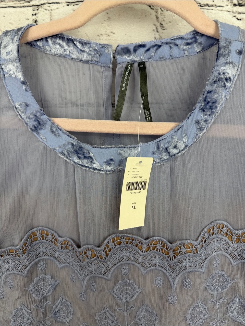 Anthropologie Velvet Burnout Lace-Trim Floral Peplum Top - Evening Haze - XL - Picture 3 of 8